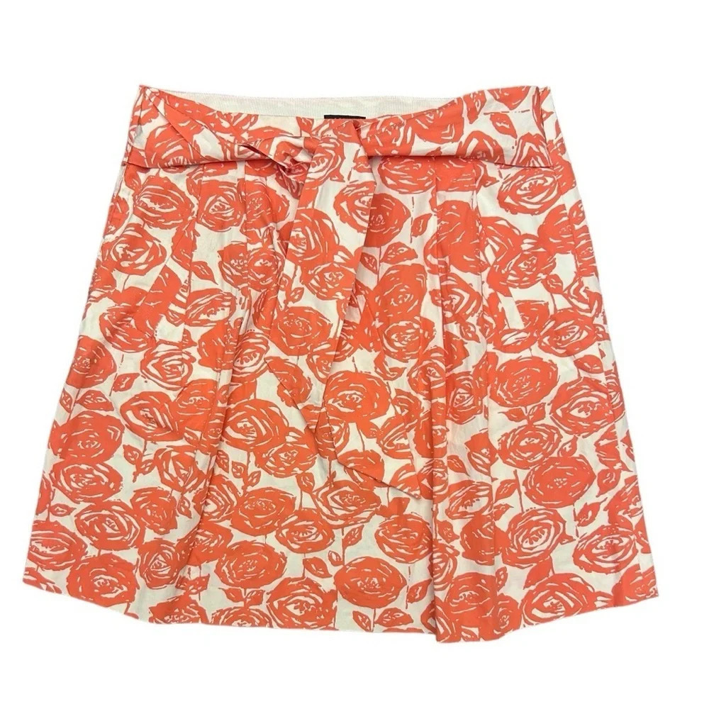 J. Crew Orange White Floral Pleated Flare Mini Skirt NWOT - Picture 1 of 6